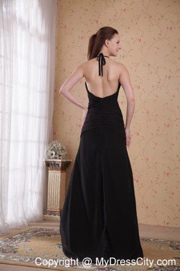 Simple High Slit Halter Ruching Black Prom Dresses for Women