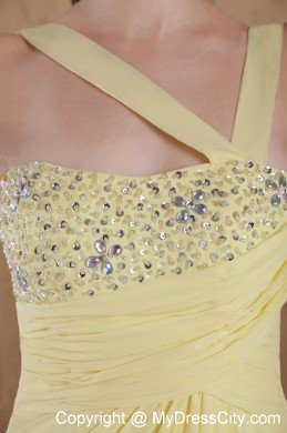 High Slit Asymmetrical Beaded Chiffon Light Yellow Prom Dresses