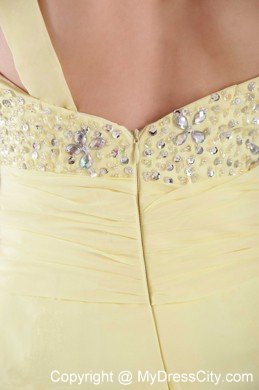 High Slit Asymmetrical Beaded Chiffon Light Yellow Prom Dresses