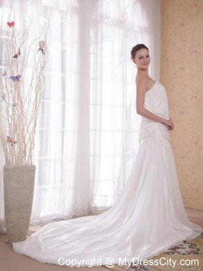 Strapless Chapel Train Rhinestones White Chiffon Prom Dress 2013