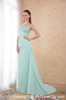Sweetheart Beaded Ruching Chiffon Apple Green Prom Dresses