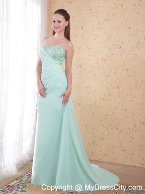 Sweetheart Beaded Ruching Chiffon Apple Green Prom Dresses