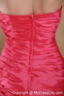Coral Red Ruching Sweetheart Beaded Prom Gowns for Women