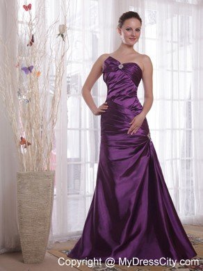 Elegant Ruching Brooch Sweetheart Purple Prom Gowns for Ladies