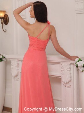 Pretty Watermelon Flowers One Shoulder Empire Chiffon Prom Dresses
