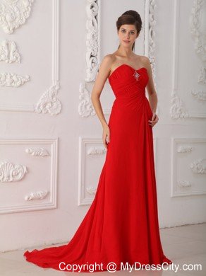 Sweetheart Beaded Ruching Chiffon Red Prom Dresses 2013