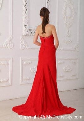 Sweetheart Beaded Ruching Chiffon Red Prom Dresses 2013