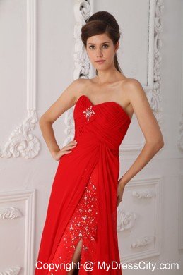 Sweetheart Beaded Ruching Chiffon Red Prom Dresses 2013