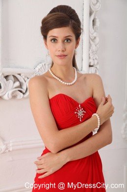 Sweetheart Beaded Ruching Chiffon Red Prom Dresses 2013