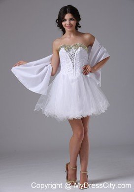 Pretty Strapless Beaded White Organza Short Prom Dresses for Cheap