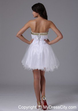 Pretty Strapless Beaded White Organza Short Prom Dresses for Cheap