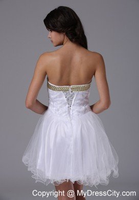 Pretty Strapless Beaded White Organza Short Prom Dresses for Cheap