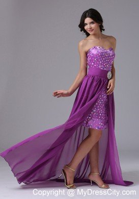 Purple Detachable High-low Prom Dresses with Rhinestones