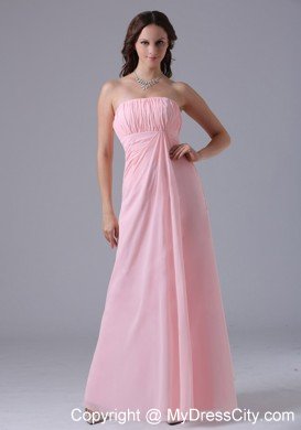 Simple Strapless Ruched Chiffon Baby Pink Prom Dresses for Girls
