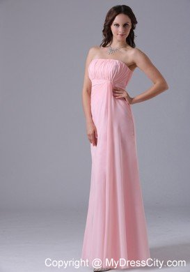 Simple Strapless Ruched Chiffon Baby Pink Prom Dresses for Girls