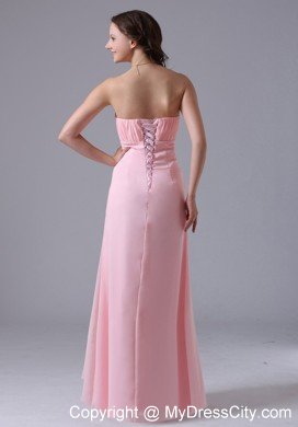 Simple Strapless Ruched Chiffon Baby Pink Prom Dresses for Girls
