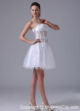 Beaded Floral Embellishment Strapless 2013 White Prom Dresses
