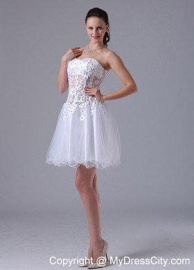 Beaded Floral Embellishment Strapless 2013 White Prom Dresses