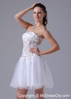 Beaded Floral Embellishment Strapless 2013 White Prom Dresses