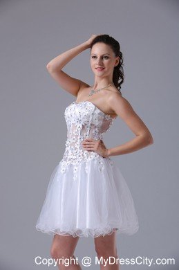 Beaded Floral Embellishment Strapless 2013 White Prom Dresses