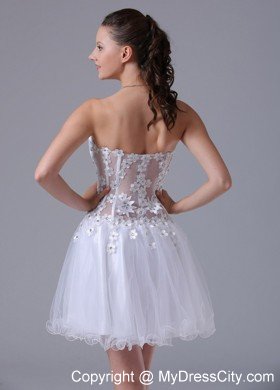 Beaded Floral Embellishment Strapless 2013 White Prom Dresses