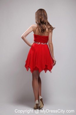 Red Sweetheart Ruching Chiffon 2013 Prom Dresses with Beading