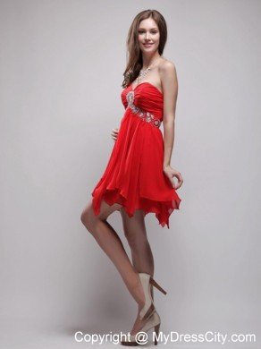 Red Sweetheart Ruching Chiffon 2013 Prom Dresses with Beading