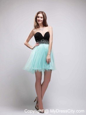 Organza Sweetheart Beaded Black and Apple Green Prom Dresses