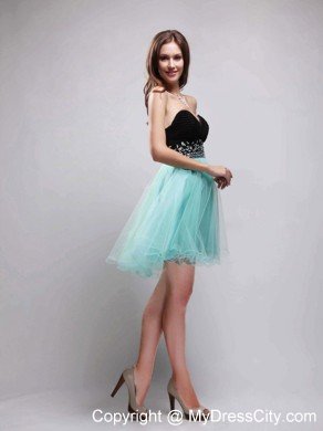 Organza Sweetheart Beaded Black and Apple Green Prom Dresses