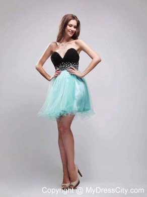 Organza Sweetheart Beaded Black and Apple Green Prom Dresses