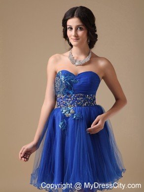 Beaded Sweetheart Royal Blue Organza Prom Dressed for Girls