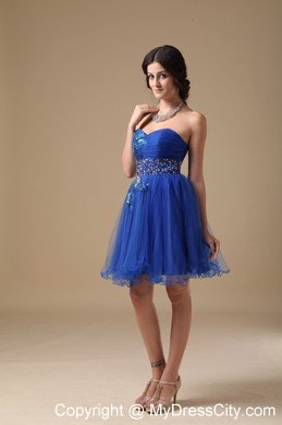 Beaded Sweetheart Royal Blue Organza Prom Dressed for Girls