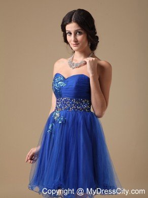 Beaded Sweetheart Royal Blue Organza Prom Dressed for Girls
