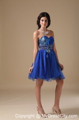 Beaded Sweetheart Royal Blue Organza Prom Dressed for Girls