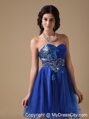 Beaded Sweetheart Royal Blue Organza Prom Dressed for Girls