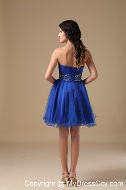 Beaded Sweetheart Royal Blue Organza Prom Dressed for Girls