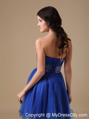 Beaded Sweetheart Royal Blue Organza Prom Dressed for Girls