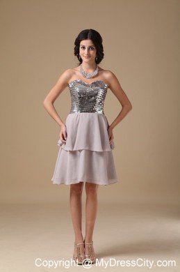 Sequined Sweetheart Chiffon Cheap Grey Short Prom Dresses