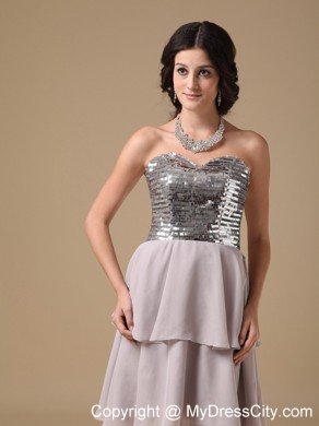 Sequined Sweetheart Chiffon Cheap Grey Short Prom Dresses