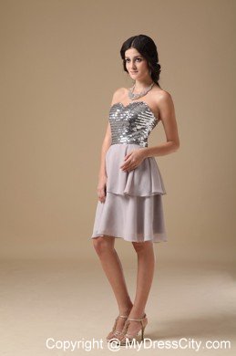 Sequined Sweetheart Chiffon Cheap Grey Short Prom Dresses