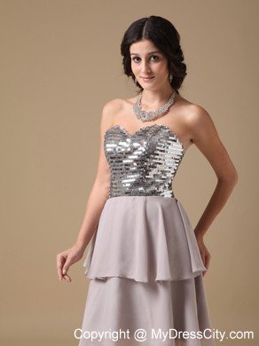 Sequined Sweetheart Chiffon Cheap Grey Short Prom Dresses