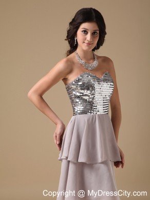 Sequined Sweetheart Chiffon Cheap Grey Short Prom Dresses