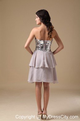 Sequined Sweetheart Chiffon Cheap Grey Short Prom Dresses