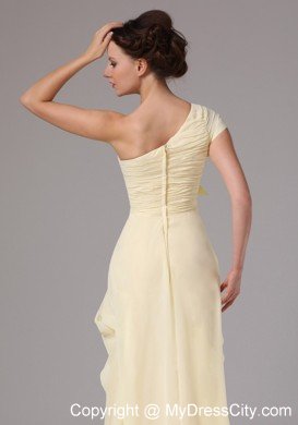 Flower One Shoulder Ruched Chiffon Light Yellow Prom Dresses