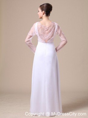 Empire V-neck Beaded Chiffon White Prom Dresses for Ladies