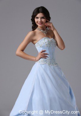 Appliques A-line Sweetheart Light Blue Prom Gowns for Women