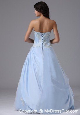 Appliques A-line Sweetheart Light Blue Prom Gowns for Women
