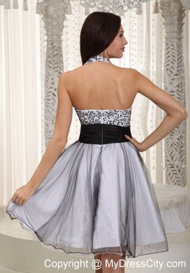 Black Flower Belt Beaded Halter 2013 Prom Dresses for Girls