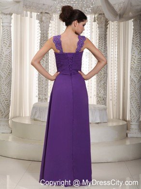 Straps Ruching Appliques with Beading Chiffon Prom Dresses