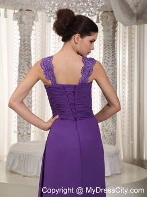 Straps Ruching Appliques with Beading Chiffon Prom Dresses